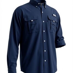 Columbia XL Navy Blue Button-Up Fishing Style Shirt